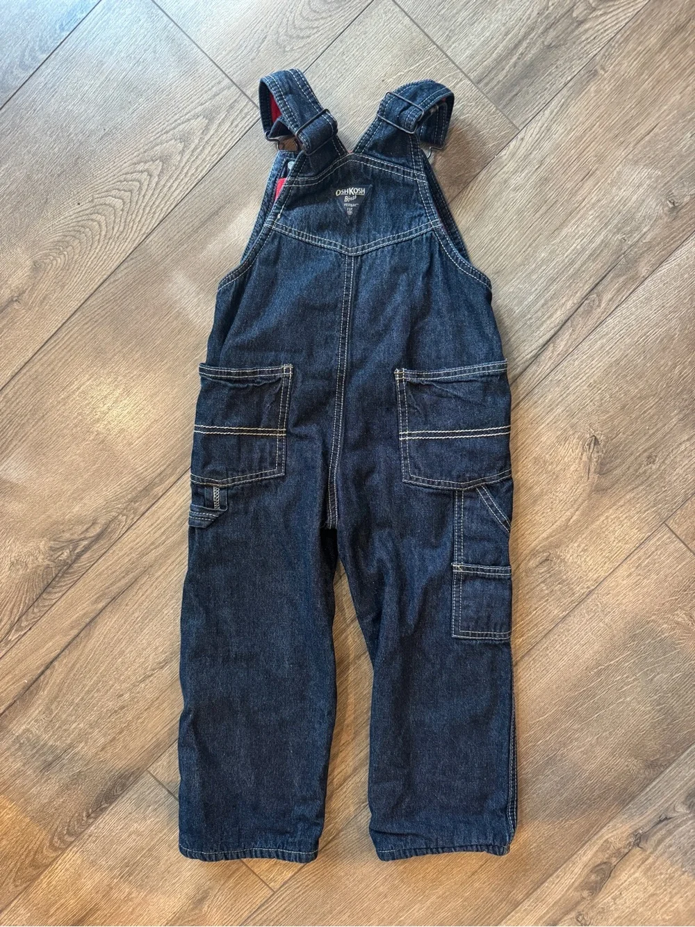 OshKosh B'gosh Denim Overalls for Kids — Red fleece Lining